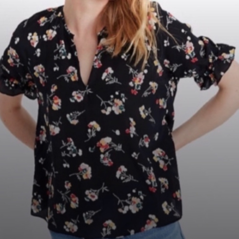 NWT Madewell Silk Notched Ruffle Cuff Blouse - Picture 9 of 9